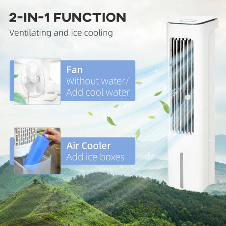 HOMCOM Evaporative Air Cooler, 5L Water Tank Oscillating Ice Cooling Fan with 3 Modes, 3 Speeds, Remote Control, Timer, and Oscillation, White