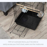 PawHut Steel Bird Cage with Openable Top, Stand, Tray, Handles, Feeding Bowls for Parakeet, Finch - Black