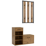 HOMCOM Coat Rack with Shoe Bench Set, Hall Tree, Hallway Set with 6 Hooks, Drawer and Storage Cabinet, Black and Natural