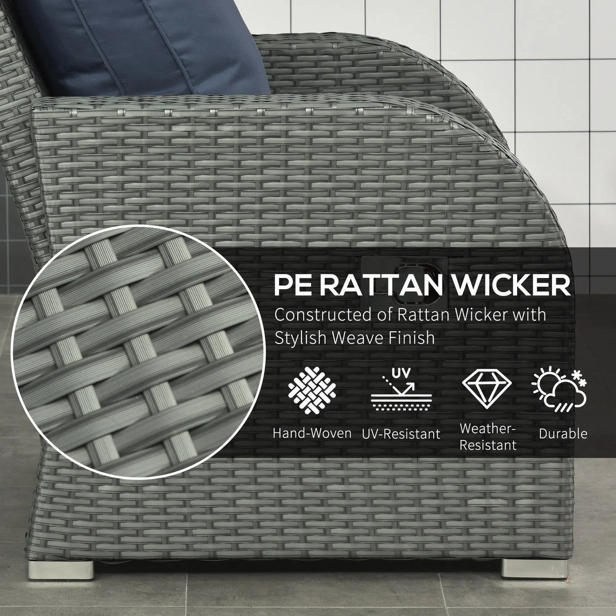 Outsunny Six-piece Outdoor Rattan Dining Set, Outdoor Sofa Set with Reclining Armchairs and Mental Frame, Blue