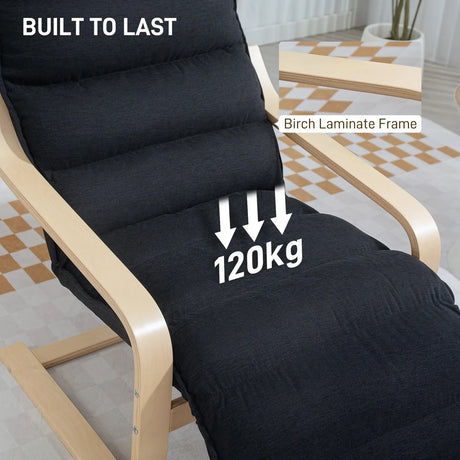 HOMCOM Curved Wooden Accent Chair, with Adjustable Footrest - Black