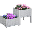 Outsunny 40cm x 40cm x 44cm Set of 2 26L Garden Raised Bed Elevated Patio Flower Plant Planter Box PP Vegetables Planting Container, Grey