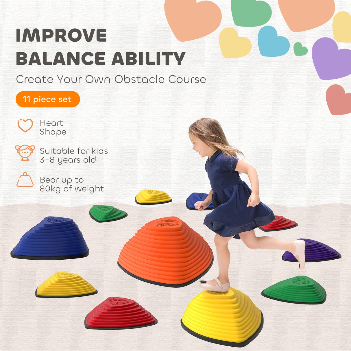 AIYAPLAY 11-Piece Stepping Stones for Kids, Stackable Sensory Toys Outdoor Indoor, Obstacle Course for Balance and Motor Skills