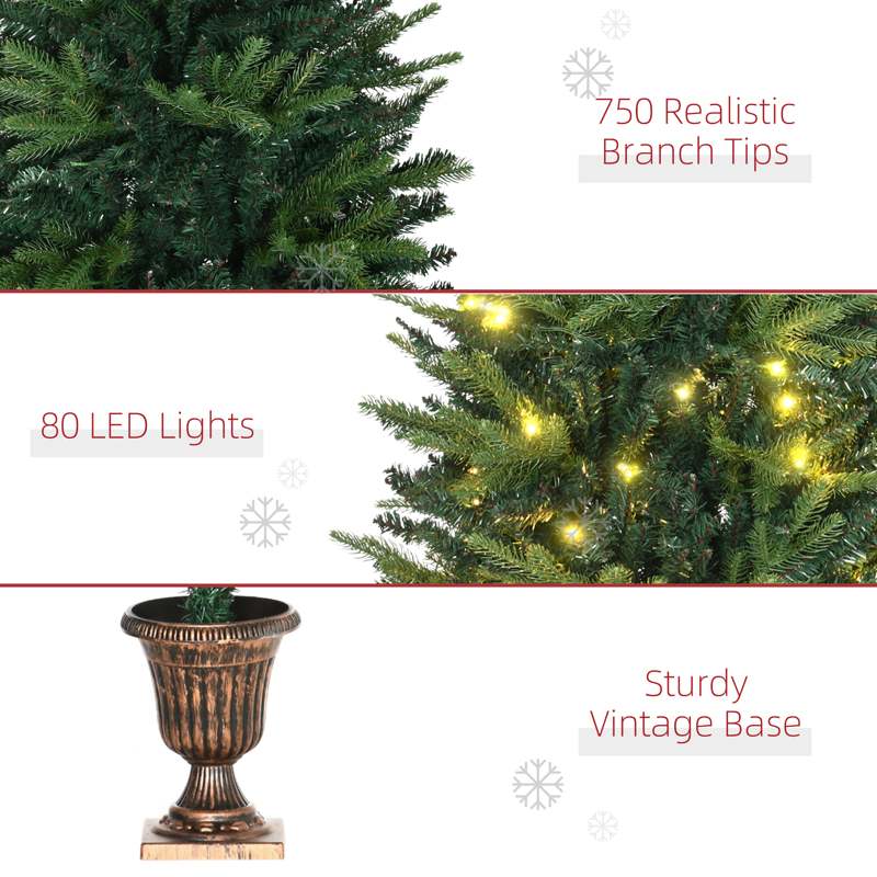 HOMCOM 1.2m 4ft Christmas Tree Entrance Décor 750 Tips Xmas Pre-lit Tree 80 LED with Vase Base