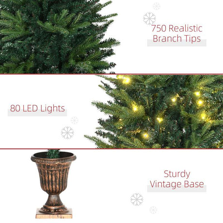 HOMCOM 1.2m 4ft Christmas Tree Entrance Décor 750 Tips Xmas Pre-lit Tree 80 LED with Vase Base