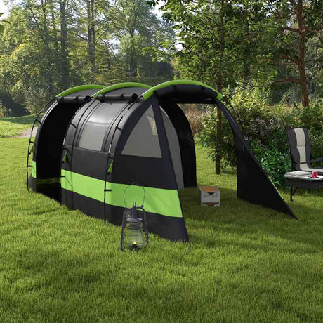 Outsunny Four Man, Two Room Blackout Tent, with Accessories - Black