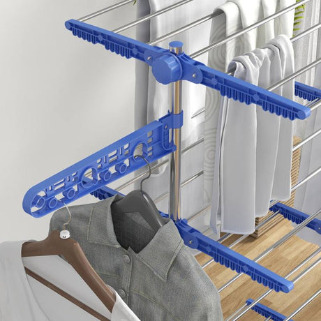 HOMCOM Four-Shelf Collapsing Clothes Horse, With Side Arms and Wheels - Blue