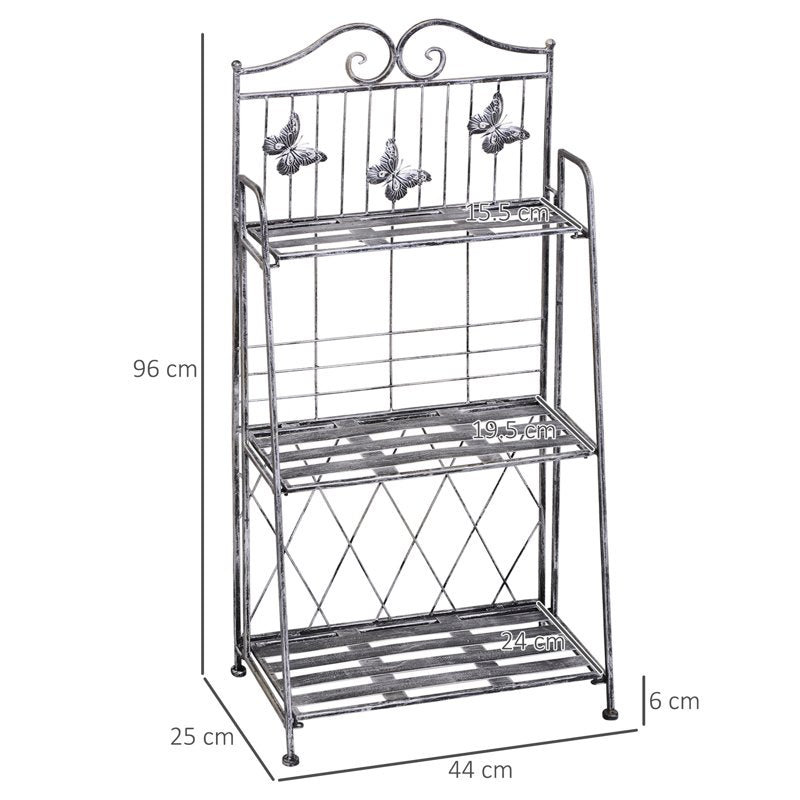 Outsunny Indoor Outdoor Freestanding 3-Tier Garden Plant Stand Metal Flower Display Rack for Potted Plants Balcony Décor 44L x 25W x 96H cm