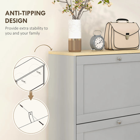 HOMCOM Modern Compact Three-Drawer Shoe Storage Cabinet - Grey