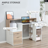 HOMCOM Computer Desk with Drawers and Storage Shelves, Reception Desk, Study Workstation for Home Office, 137 x 55 x 92cm, Oak and White