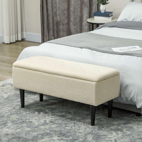 HOMCOM 47L Teddy Fleece Storage Ottoman - Cream