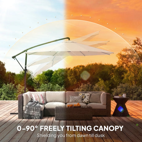 Outsunny 3 m Garden Cantilever Parasol with Cover, Round Overhanging Umbrella with 360 Rotation, Tilt, Cream White