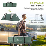 Outsunny Camping Tent with 2 Bedrooms and Living Area, 3000mm Waterproof Family Tent, for Fishing Hiking Festival, Dark Green