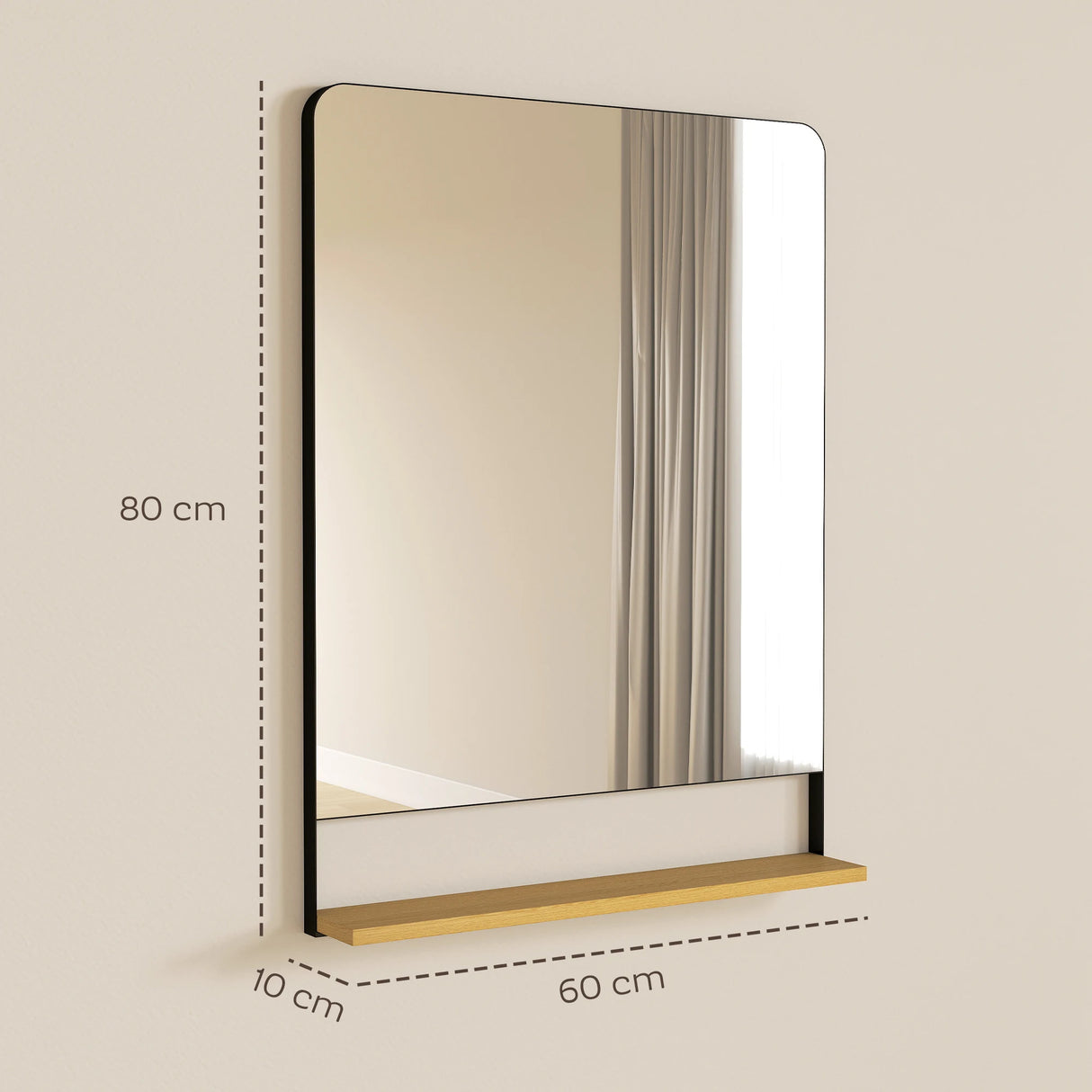 HOMCOM Wall Mirror with Wood Shelf - Black