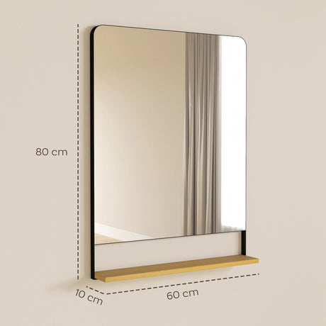 HOMCOM Wall Mirror with Wood Shelf - Black