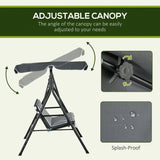 Outsunny 3 Seater Garden Swing Chair, Outdoor Swing Chair with Adjustable Canopy, Mental Frame & Cushions, Grey