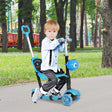 HOMCOM Adjustable Kids Toddler Scooter, with Removable Seat, Back Handle, Blue