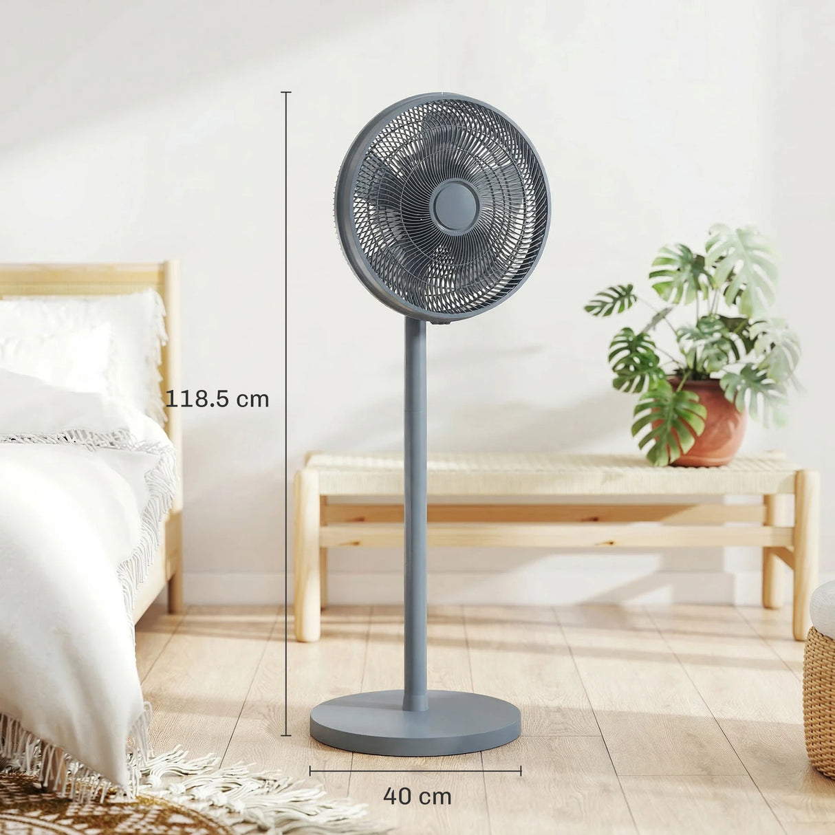 HOMCOM 40 cm Standing Fan, Cooling Floor Fan with 80 Oscillating, Adjustable Tilt and Height, 4 Speed, Remote Control, Grey