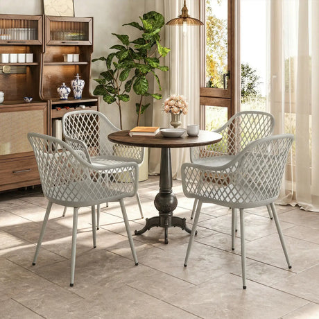 Outsunny Garden Chairs Set of 4, Garden Dining Chairs with Cut Out Diamond Back and Armrests for Patio, Balcony, Terrace, Grey