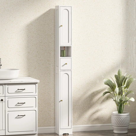 HOMCOM 185 cm Tall Bathroom Cabinet with Arched Doors - White