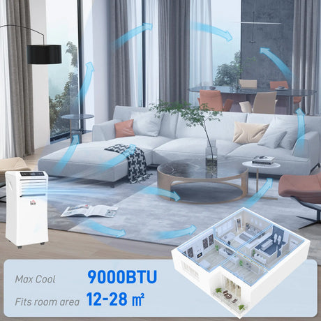 HOMCOM 9000 BTU Air Conditioning Unit, 3-in-1 Portable Air Conditioner, Dehumidifier, Cooling Fan with Remote Control, Digital Display, 2 Speeds, 24H Timer, Window Venting Kit, 28m2