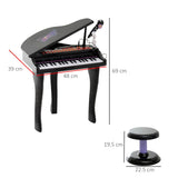 HOMCOM 37 Keys Kids Mini Electronic Keyboard Children Grand Piano with Stool Microphone Light Musical Instrument Educational Game Toy Set (Black)