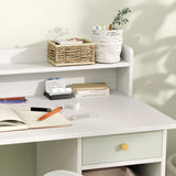 AIYAPLAY Two-Piece Children Study Table with Hutch, Kids Desk and Chair Set with Storage, Drawer, Shelves, Green