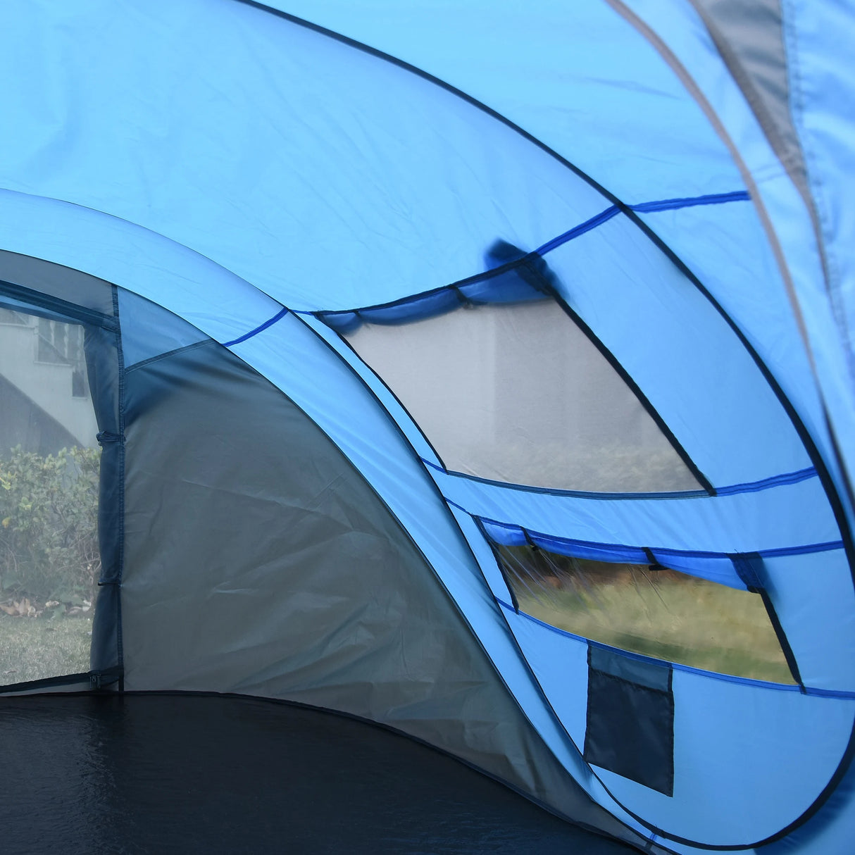 Outsunny 4 Person Pop-up Camping Tent Family Tent with Ground Sheet, 4 Windows and Portable Carry Bag for Beach Outdoor Trip, Sky Blue