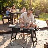 Outsunny Portable BBQ Grill, Foldable Charcoal Grill for Camping and Picnics with 2 Side Shelves and Handle, Black