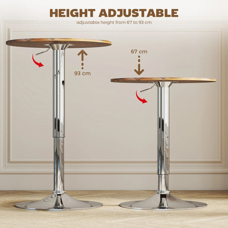 HOMCOM Round Bar Table, 360 Degree Swivel Counter Pub Table with Adjustable Height, for Kitchen, Cafe, Rustic Brown