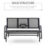 Outsunny 3-Seat Glider Rocking Chair for 3 People Garden Bench Patio Furniture Metal Frame, Black