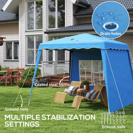 Outsunny 2.4 x 2.4m Two Wall Pop Up Gazebo - Blue