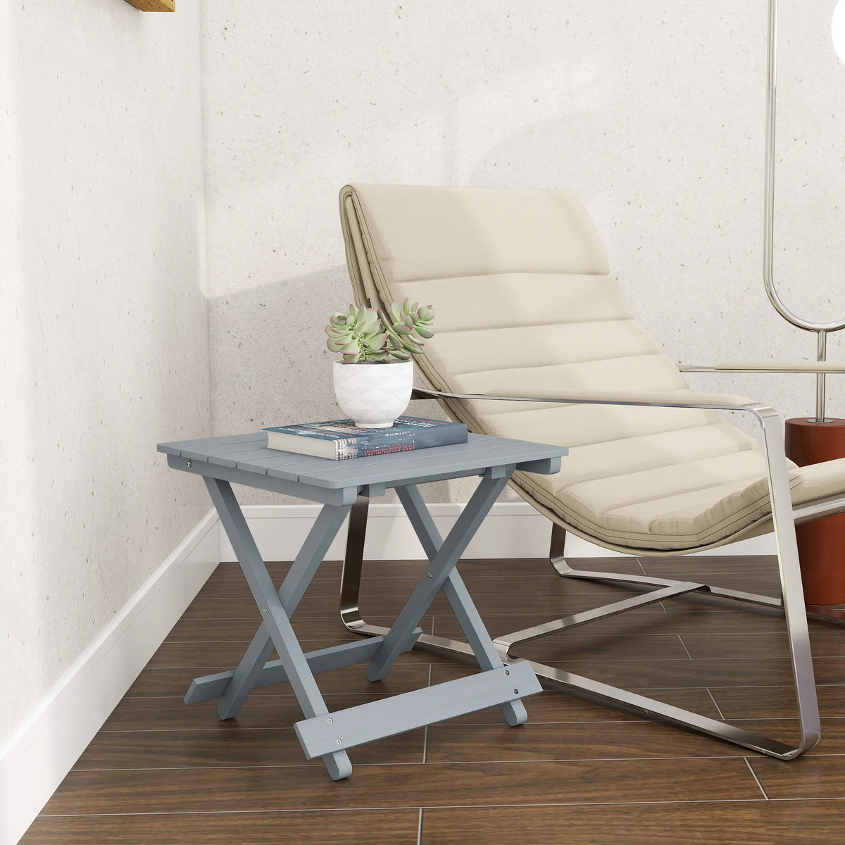 Outsunny Fir Wood Folding Coffee Table, Lightweight Small Garden Table with Slatted Top, Portable Folding Side Table for Balcony