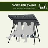 Outsunny 3 Seater Garden Swing Chair, Outdoor Swing Chair with Adjustable Canopy, Mental Frame & Cushions, Grey