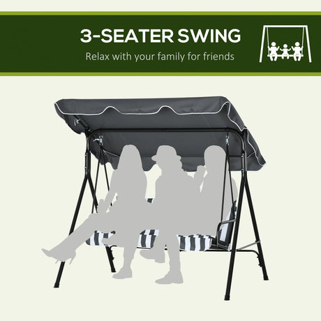 Outsunny 3 Seater Garden Swing Chair, Outdoor Swing Chair with Adjustable Canopy, Mental Frame & Cushions, Grey