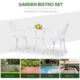 Outsunny 3PCs Garden Bistro Set Cast Aluminium Round Table with 2 Chairs for Outdoor Patio Balcony White