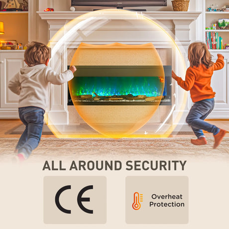 HOMCOM 1800W 15-40 Adjustable Flame Glass Panel Convector Heater, 127cm