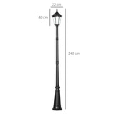 Outsunny 2.4 m Garden Lamp Post Light, LED Solar Powered Patio Path Lighting Lamp with Aluminium Frame, PIR Motion Sensor for Lawn, Pathway, Driveway, Black