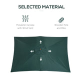 Outsunny 2 x 3m Wooden Garden Parasol Umbrella Outdoor Sun Shade Canopy, Green