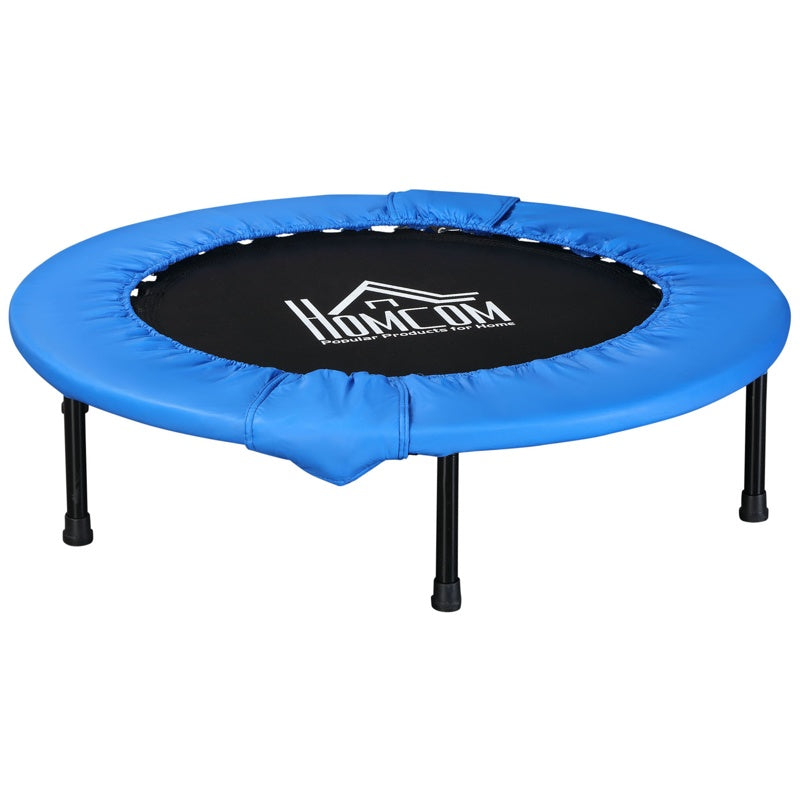 HOMCOM Φ96cm Mini Fitness Trampoline Home Gym Yoga Exercise Rebounder Indoor Outdoor Jumper with Safety Pad, Support Up to 100 KG, Blue and Black