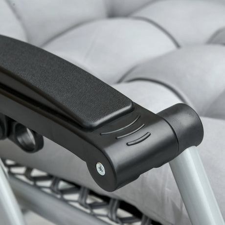 Outsunny 2pc Reclining Zero Gravity Sun Loungers ,Folding Chaise Lounge Chair with Cushions, Light Grey