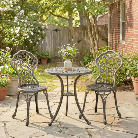 Outsunny 3 Pcs Aluminium Bistro Set Garden Furniture Dining Table Chairs Outdoor Seat Patio Seater Brown