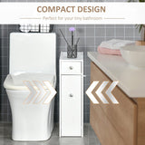 HOMCOM Bathroom Slim Floor Cabinet Narrow Wooden Storage Home Bath Toilet Cupboard Organiser Unit with Drawers White