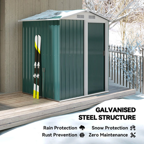 Outsunny Garden Metal Tool Storage Shed with Sliding Door, Sloped Roof and Floor Foundation, 152 x 132 x 188cm, Green