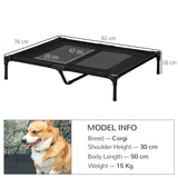 PawHut Large Raised Dog Bed Cat Elevated Lifted Cooling Portable Camping Basket Outdoor Indoor Mesh Pet Cot Metal Frame Black