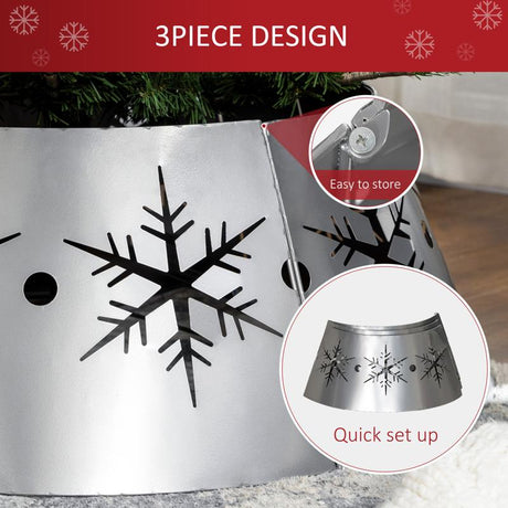 HOMCOM Christmas Tree Collar, 66cm Christmas Tree Base Cover with Hollow Snowflake Patterns, Xmas Decoration for Party, Holiday, Home, Silver