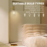 HOMCOM Floor Lamp for Living Room with Glass Lampshade, Modern Standing Lamp with Foot Switch for Bedroom, Bulb not Included, Gold Tone