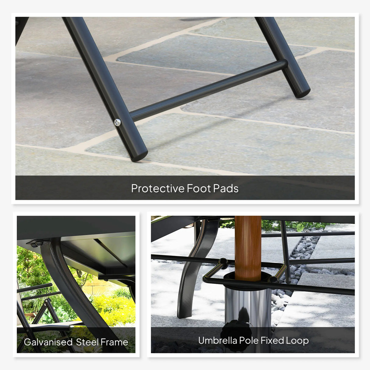 Outsunny Seven-Piece Steel Outdoor Dining Set, with Parasol Hole - Khaki