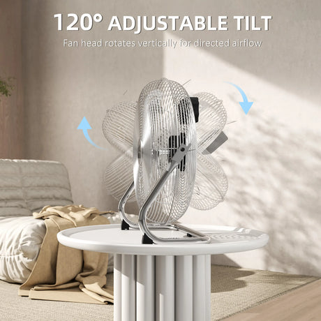 HOMCOM Metal Floor Fan with 3 Speeds & 120 Adjustable Tilt - Silver Tone
