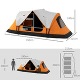 Outsunny Six-Man Tent, with Two Rooms, Small Rainfly and Accessories - Orange